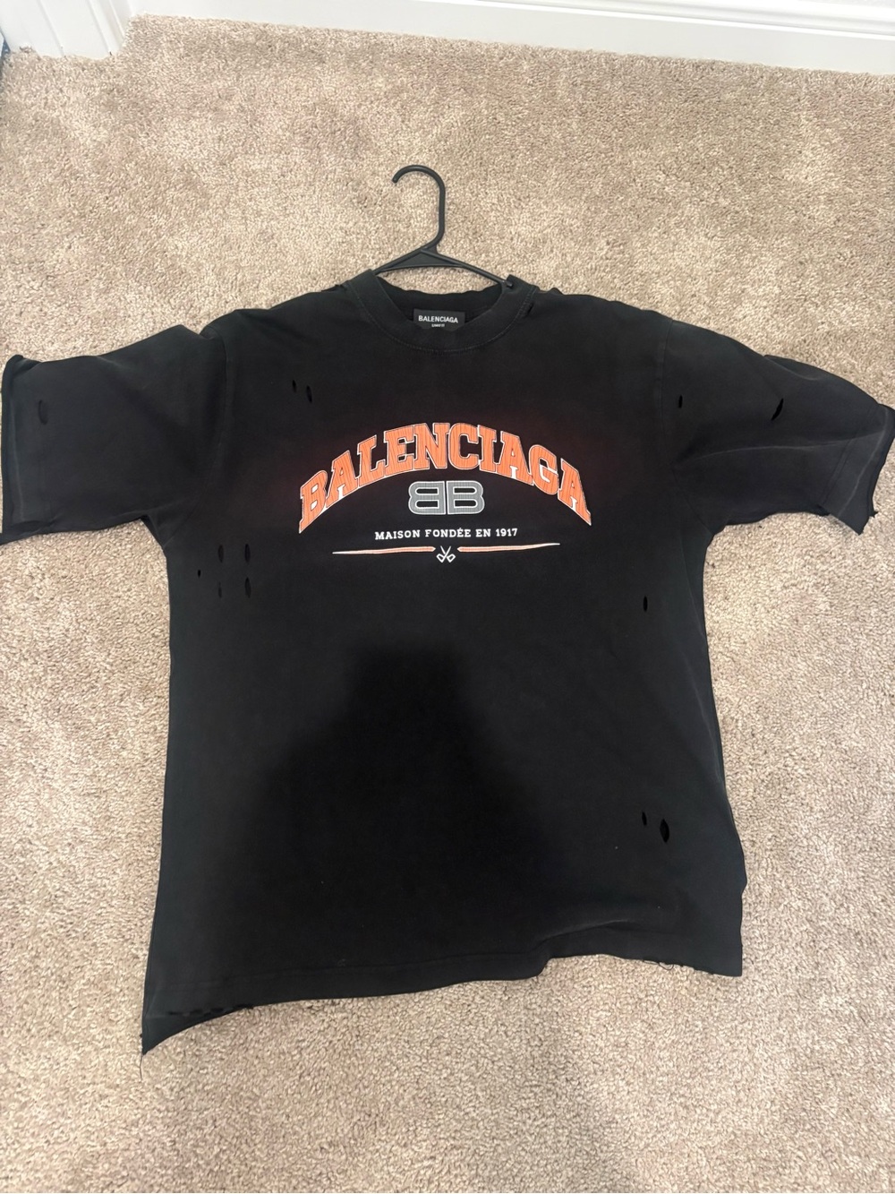 Balenciaga Black Short-Sleeve Tee with Orange Arch Logo